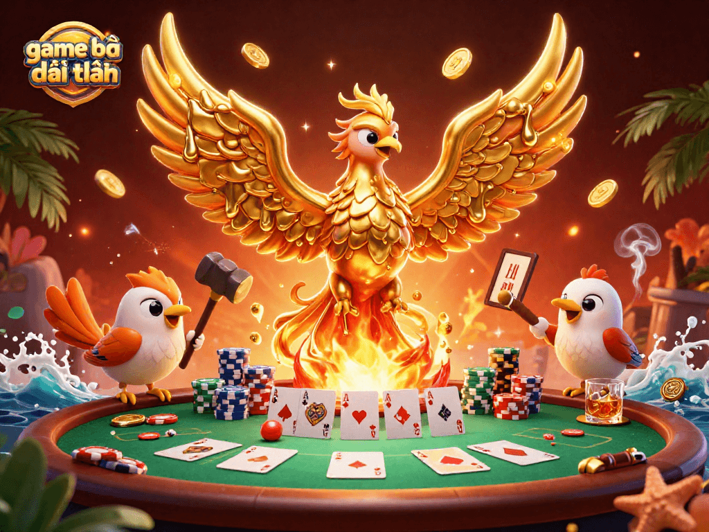 Experience game bài đổi thưởng with a golden phoenix and poker elements in an engaging scene.