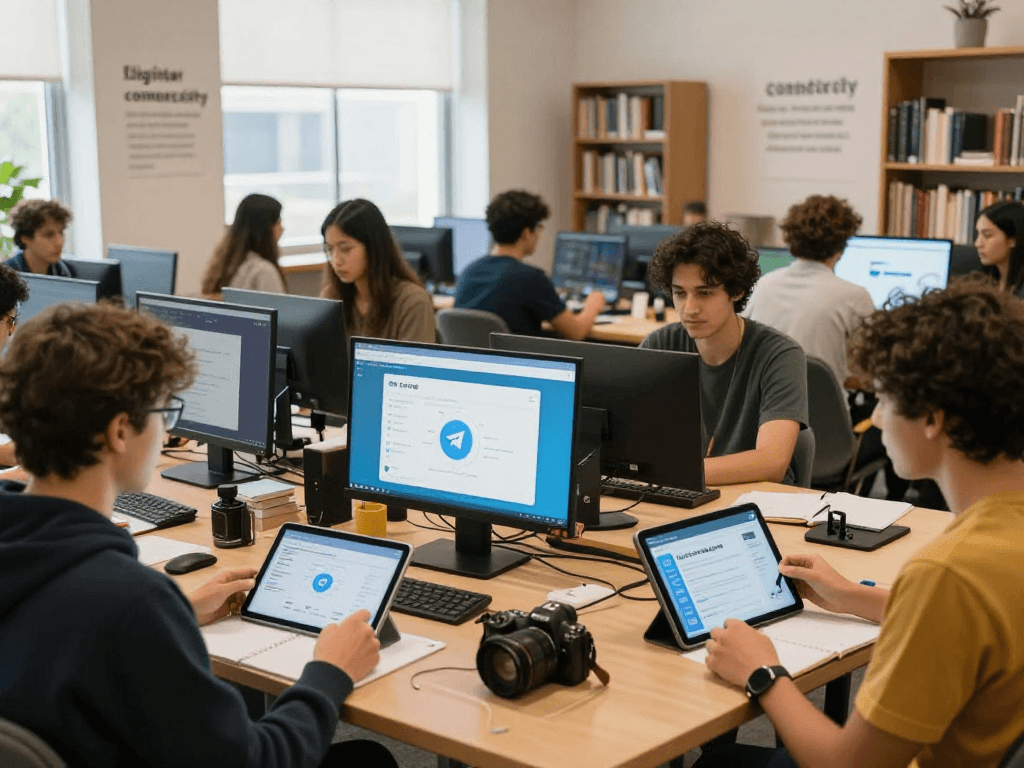 探索Telegram官网功能的技术爱好者在书屋中讨论