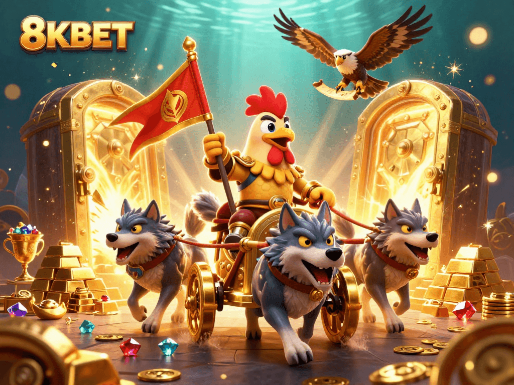 Win big with 8KBET as the rooster warlord and fierce wolves strike gold.