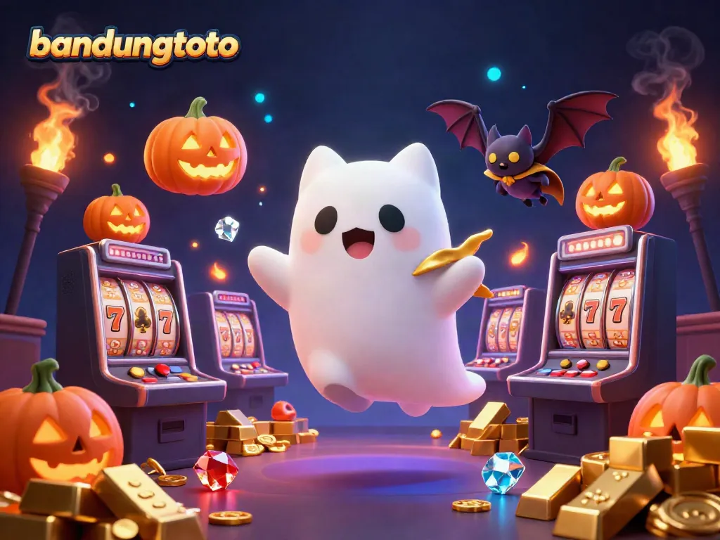 Experience exciting gameplay dynamics with the bandungtoto casino scene featuring a ghost cat and slot machines.