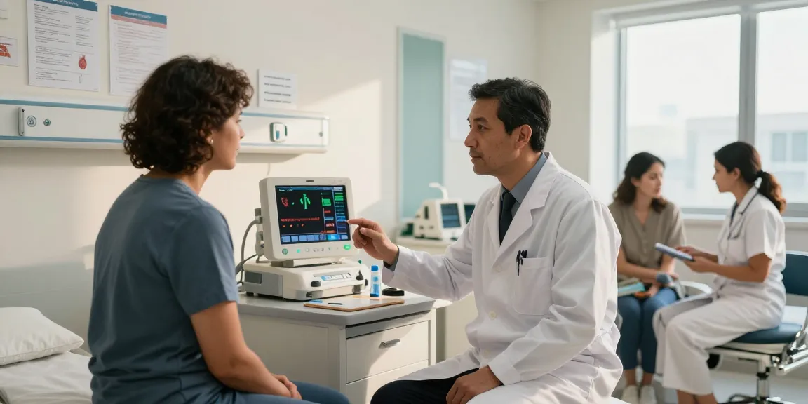 Heart failure treatment in Abu Dhabi, showcasing a physician consulting with a patient in a modern hospital setting