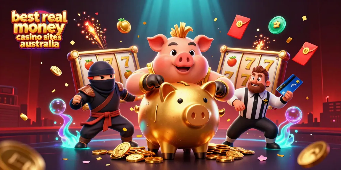 Dynamic scene showcasing characters related to the best real money casino sites australia amidst festive gaming elements.