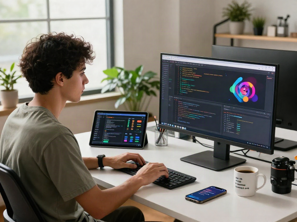 Pikashow app download on a developer's screen in a modern workspace