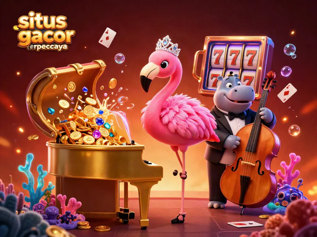 Experience vibrant gameplay with situs slot gacor terpercaya featuring a lively casino scene with a flamingo singer and hippo bassist.