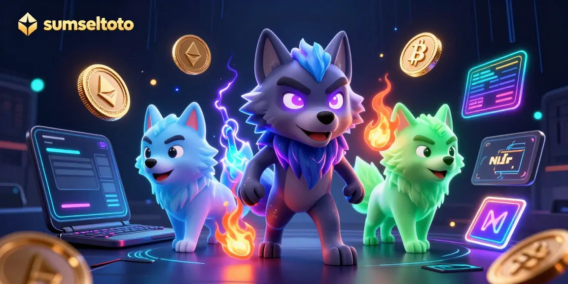 Engage with sumseltoto's vibrant casino scene featuring ghostly wolves and crypto elements.