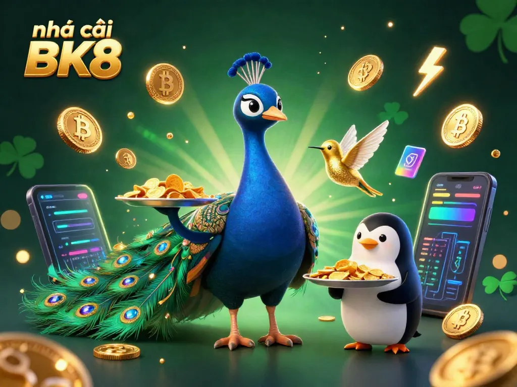 Experience the thrill of nhà cái BK8 with vibrant characters and gaming elements in a dynamic casino scene.