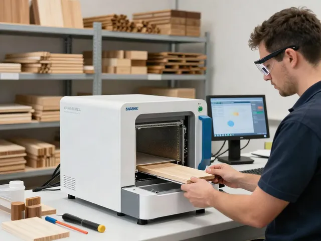 SHASHEL® technician demonstrating advanced microwave woodworm treatment technology in a modern workshop.