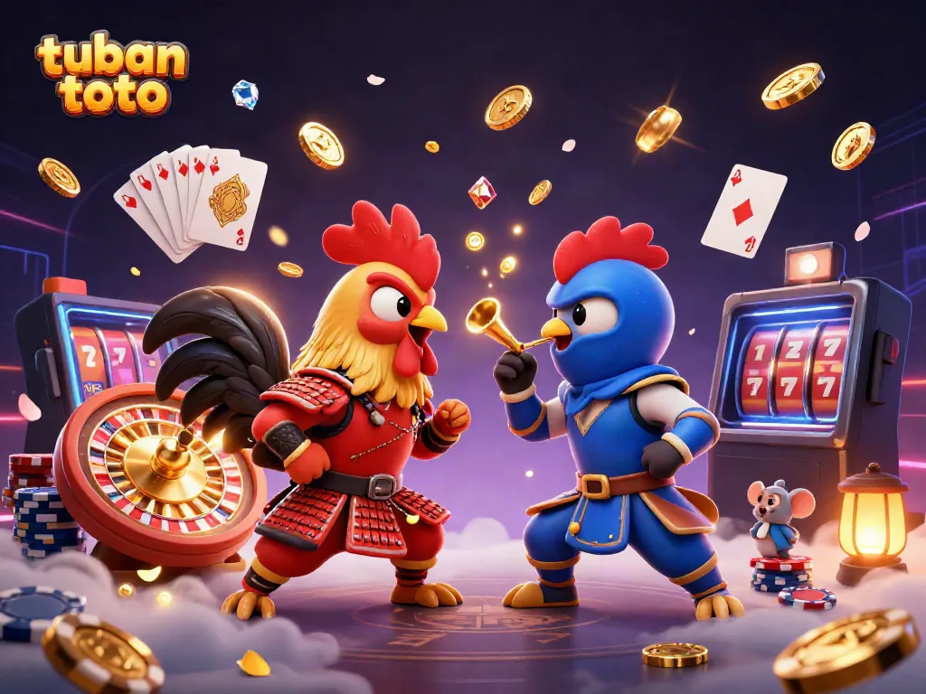 Engage with tuban toto in a thrilling 3D scene of roosters representing high-stakes gambling.