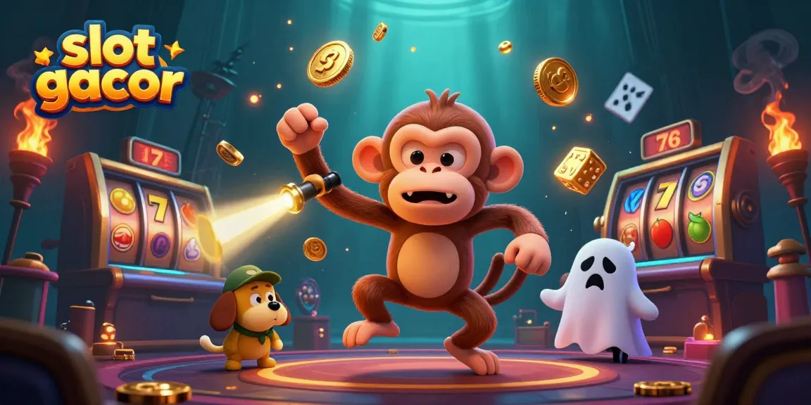 Experience the thrill of slot gacor with this vibrant 3D illustration, featuring golden coins and mischievous characters.