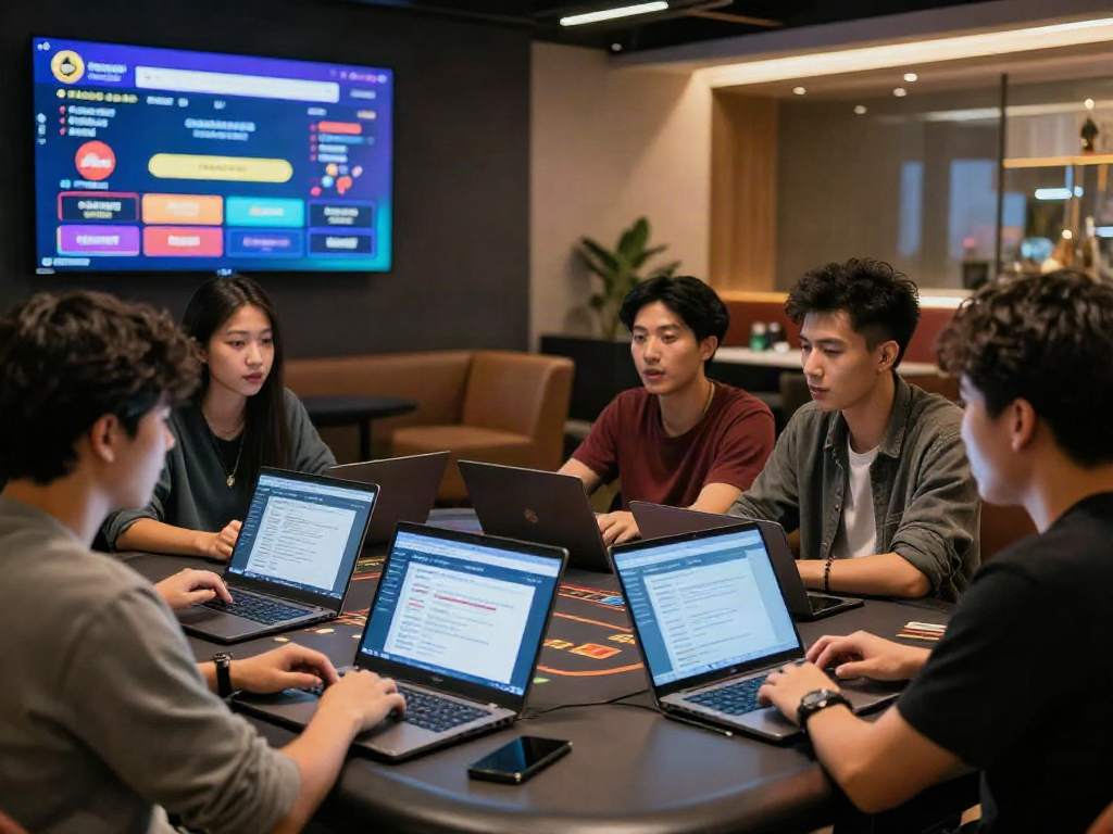 Engaging discussion on 먹튀검증 in a modern gaming lounge, showcasing assurance in online betting safety.