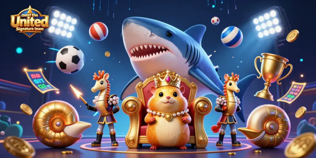 Meet the United Signature team in a vibrant casino-themed scene filled with sports elements.