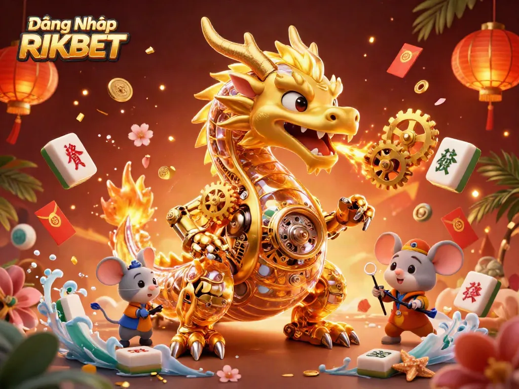 Experience thrilling games at Đăng Nhập RIKBET with golden dragon and vibrant casino elements.