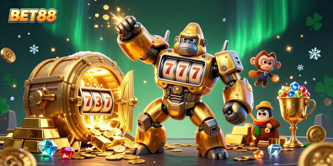 Khám phá thế giới BET88 với gorilla vàng lấp lánh, kho báu lớn và các biểu tượng trò chơi hấp dẫn.