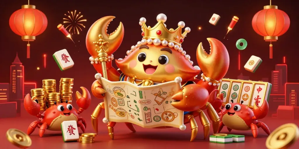 Menampilkan live draw macau dari karakter kepiting emas bermahkota dan koin keberuntungan di latar belakang.