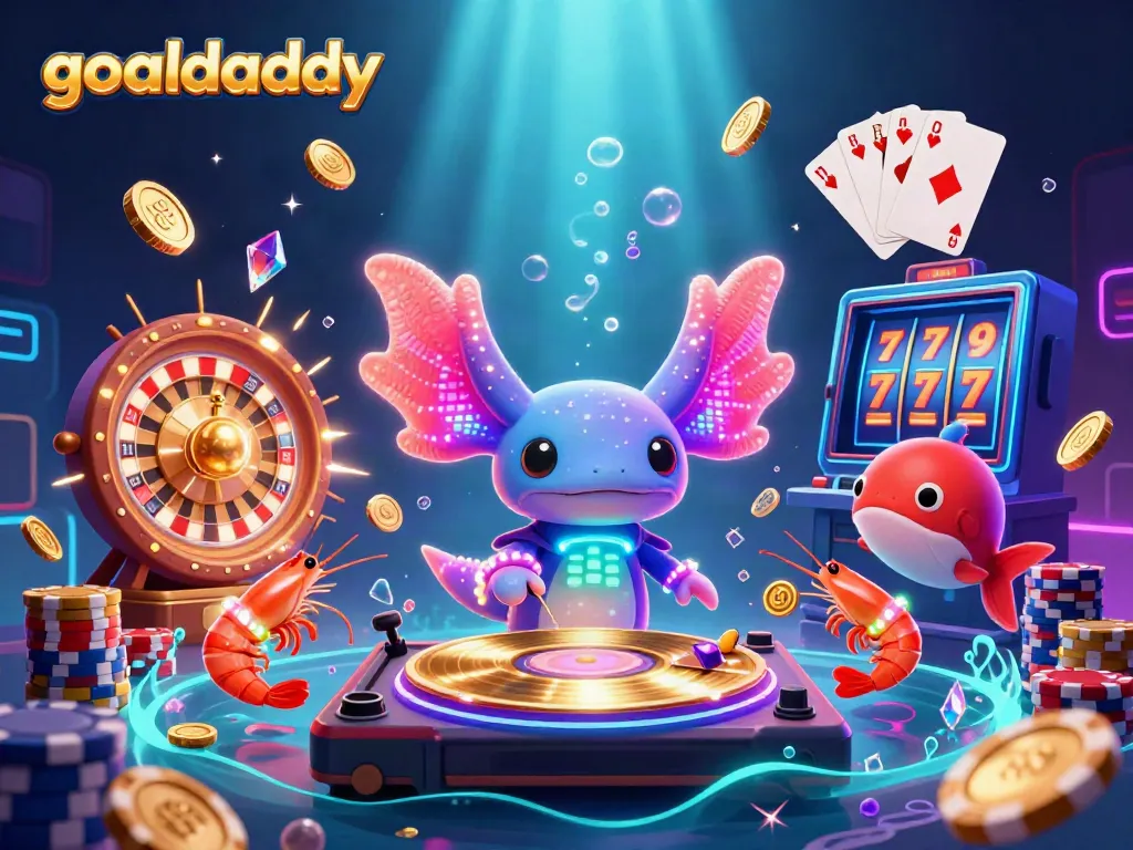 Experience goaldaddy's dynamic casino world with vibrant characters, coins, and gaming elements in a vivid underwater scene.