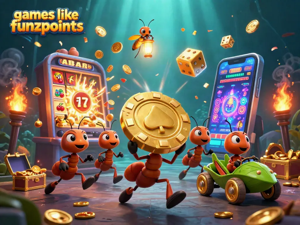 Play exciting games like funzpoints with this vibrant 3D illustration showcasing online casino adventures.