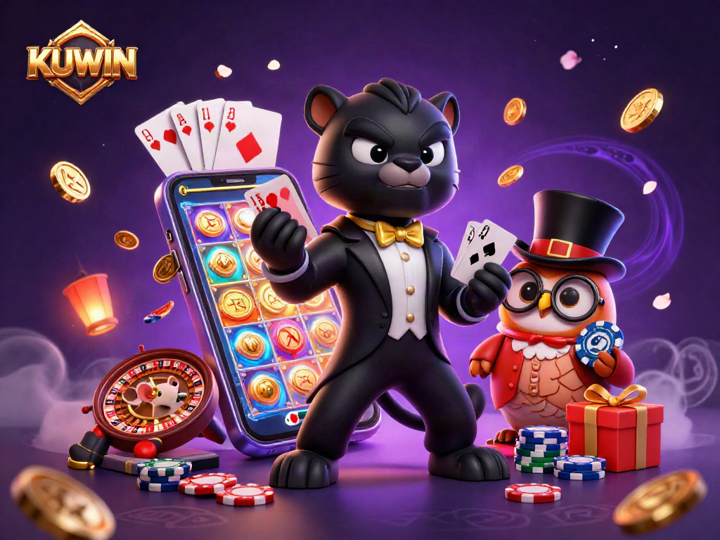 Kuwin engaging players with thrilling 3D casino scenes featuring a stylish panther and cute owl.
