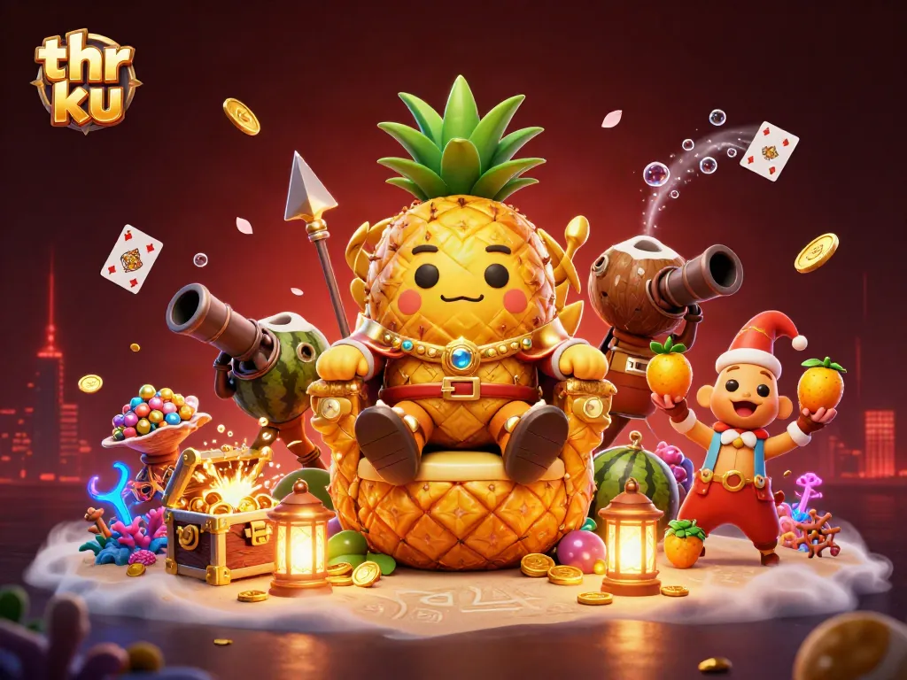 Engage in thrilling gameplay at thr ku casino with vibrant 3D cartoon illustration filled with action.