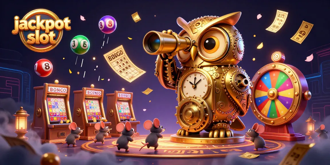 Spin the jackpot slot in a vibrant casino scene filled with golden owls and dynamic game elements.