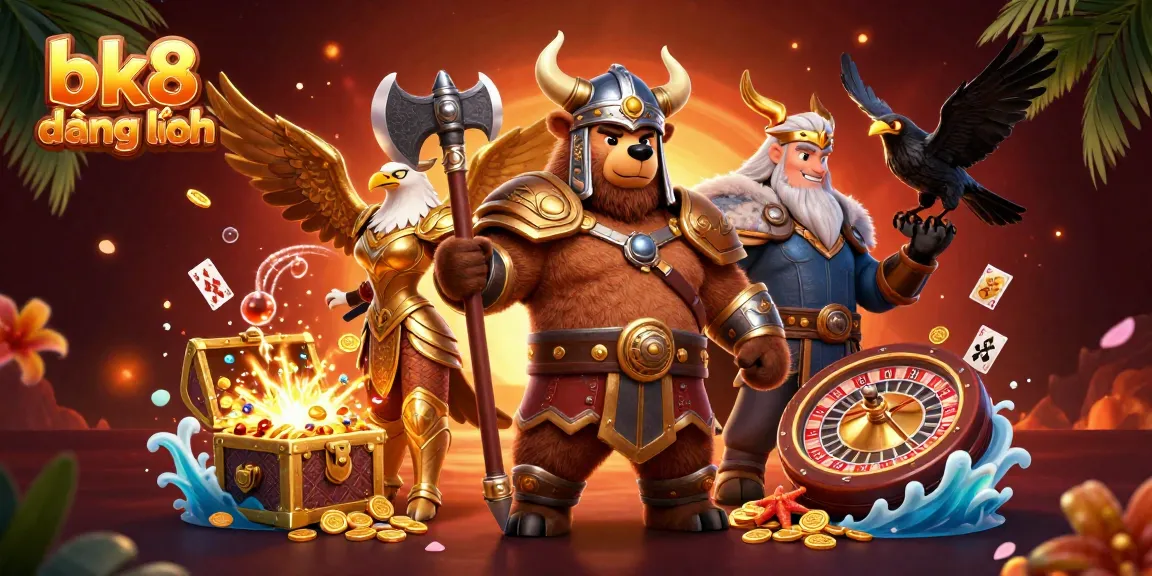 Spin the excitement of bk8 đăng nhập with a vibrant casino-themed illustration filled with captivating characters and action.