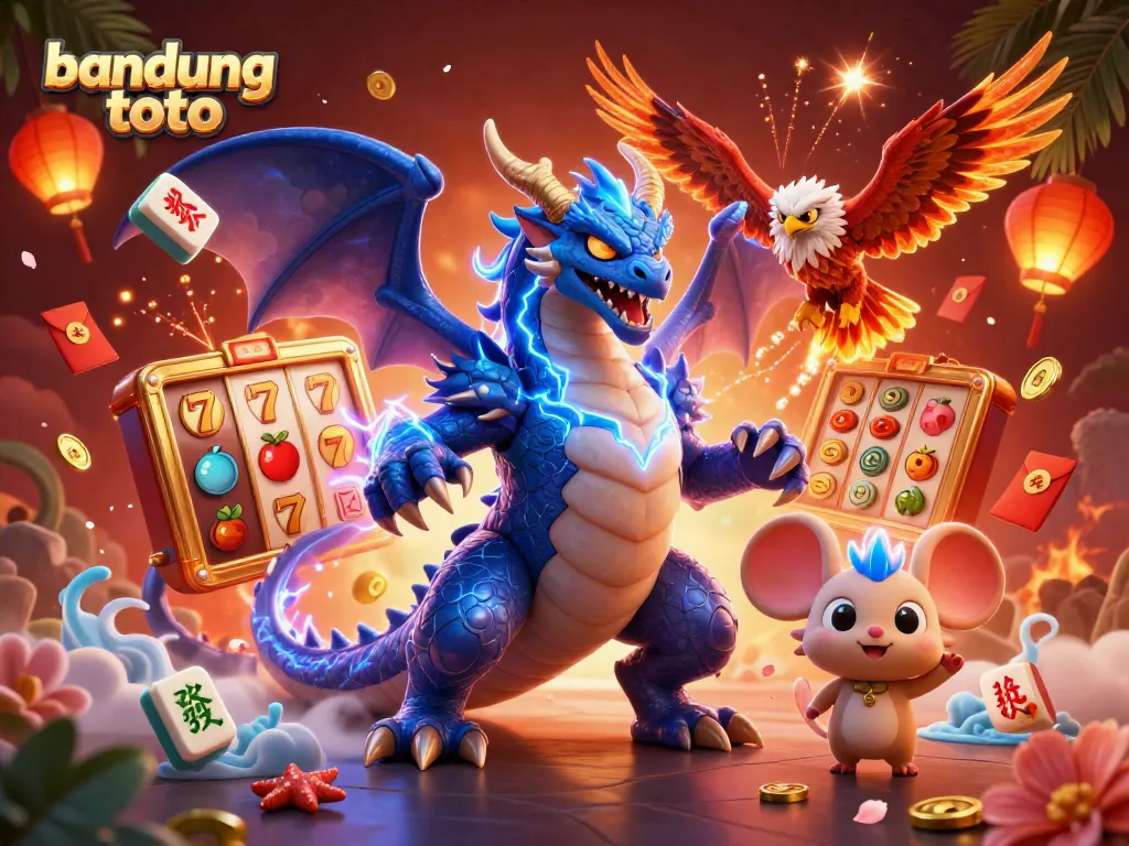 Engage in thrilling online gaming with bandung toto, featuring exciting slot reels and dynamic characters.
