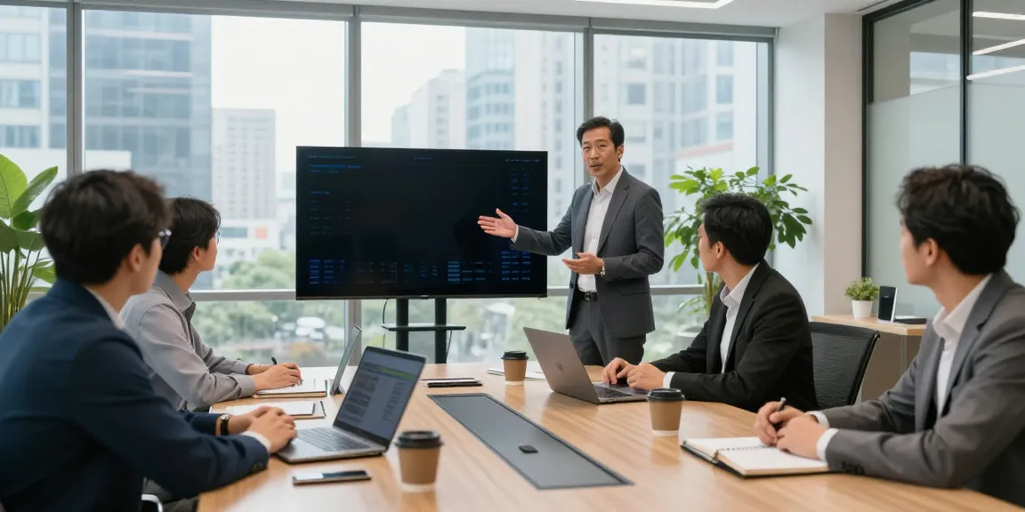 Michael Rustom leading a business strategy session in a modern office.