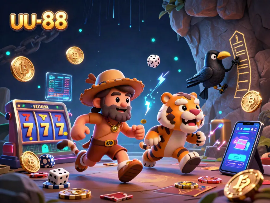 Experience thrilling wins at uu-88 with a vibrant prehistoric casino scene featuring engaging characters and games.