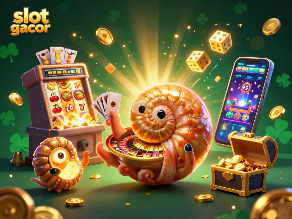 Engage with thrilling slot online gacor action depicted by a giant nautilus and vibrant casino elements.