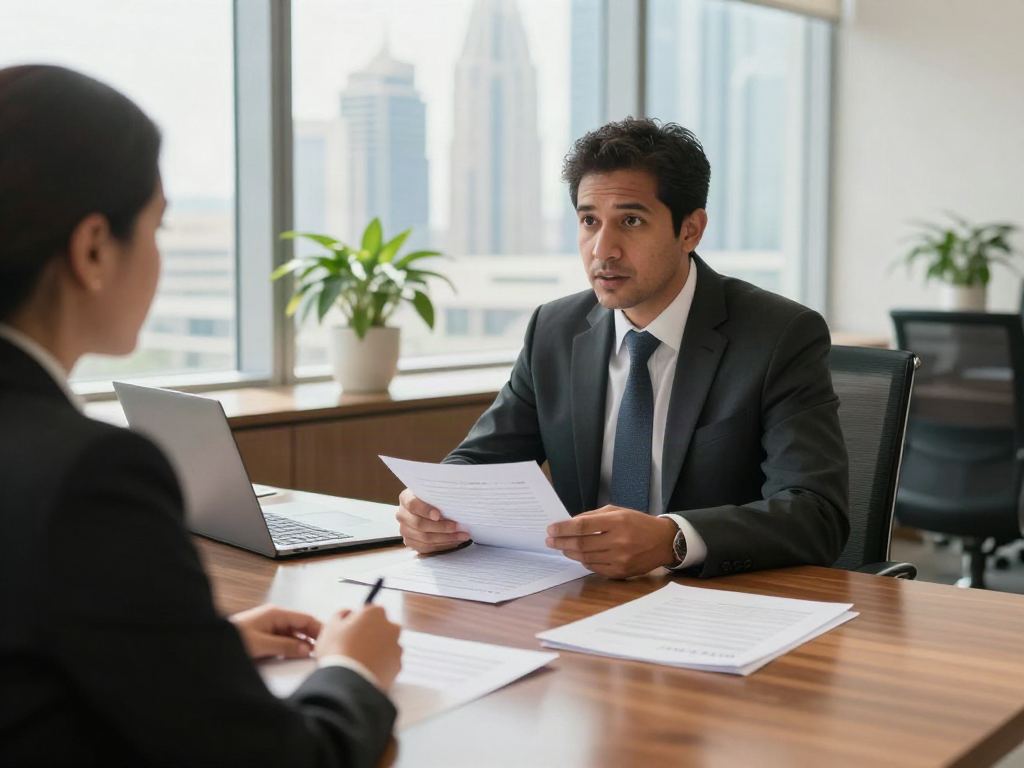 Extradition lawyer Dubai consulting with a client in a modern office.