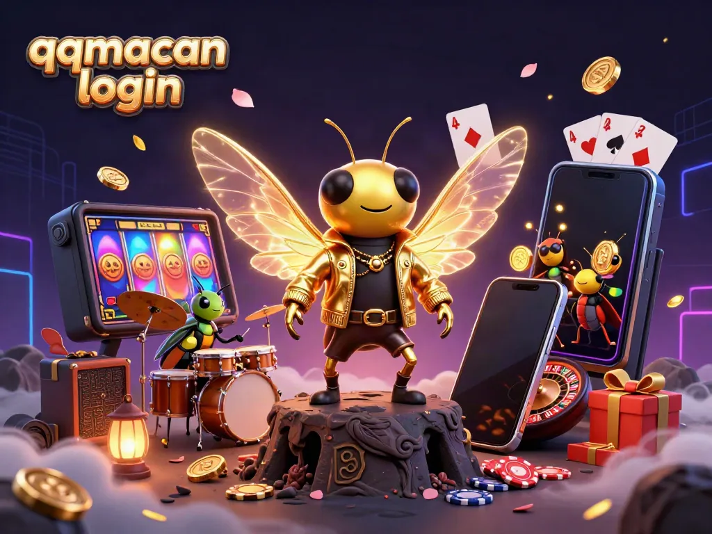 Experience the excitement of gambling with the colorful qqmacan login slot game illustration featuring characters and casino elements.
