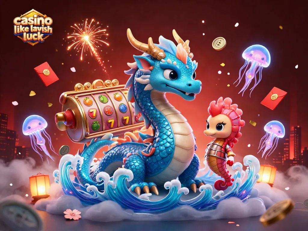 Spin and enjoy games like Lavish Luck in a vibrant illustration of 3D casino elements and characters.
