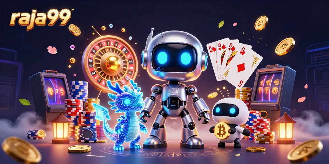 Engage in thrilling casino adventures with raja99's vibrant 3D digital illustration, showcasing gaming excitement.