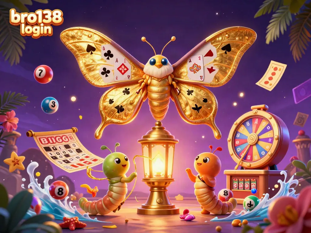 Engage in gaming excitement at bro138 login with vibrant lottery balls, golden bingo cards, and more.
