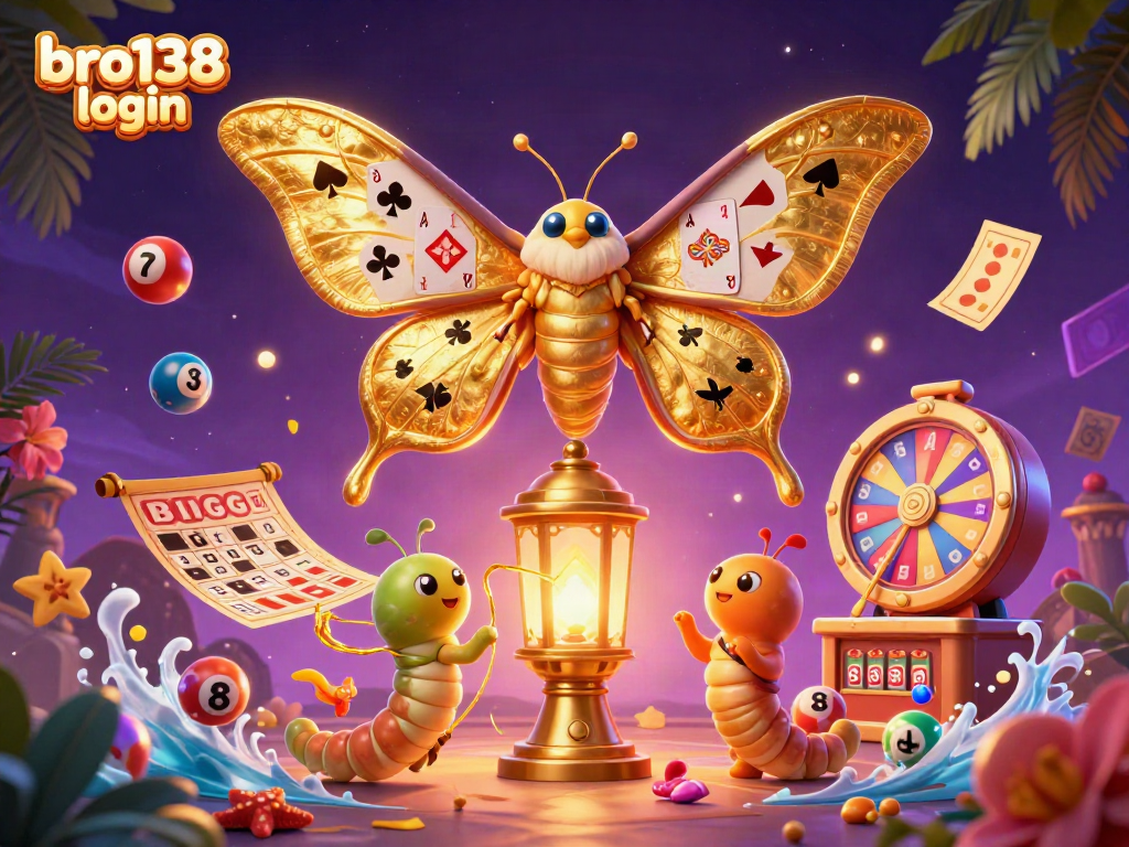 Engage in gaming excitement at bro138 login with vibrant lottery balls, golden bingo cards, and more.