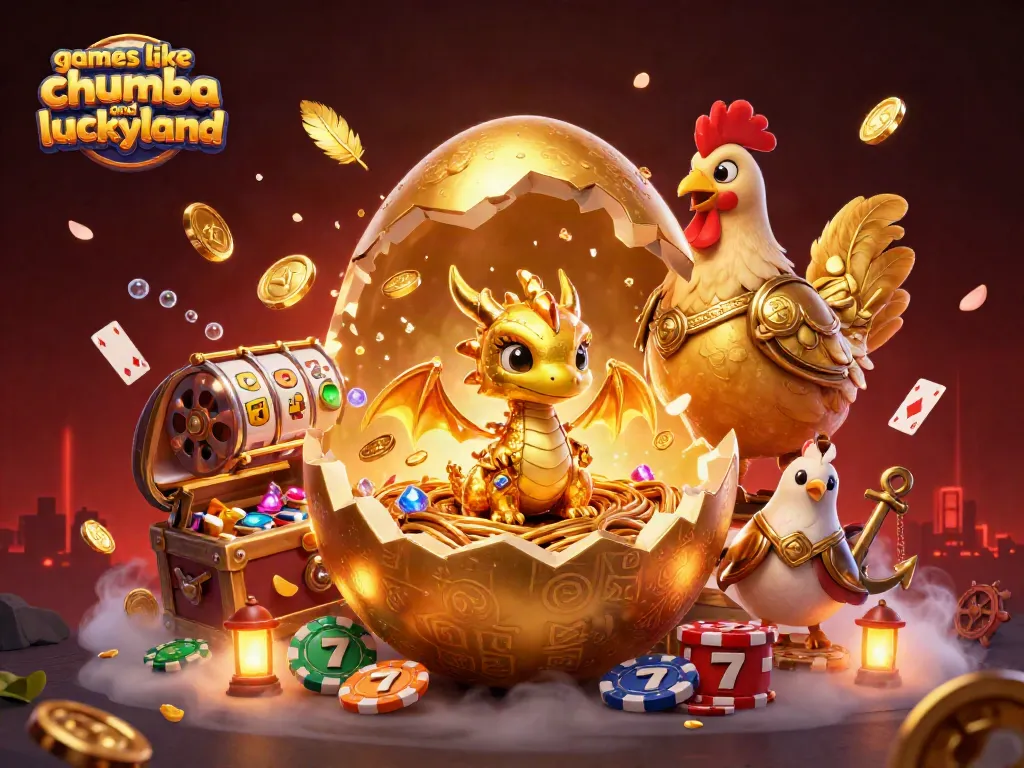 Play games like Chumba and LuckyLand while enjoying this vibrant casino-themed illustration.