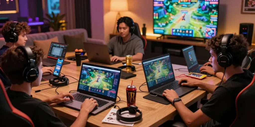 Pengalaman bermain vegas168 dalam suasana lounge gaming modern yang ceria.