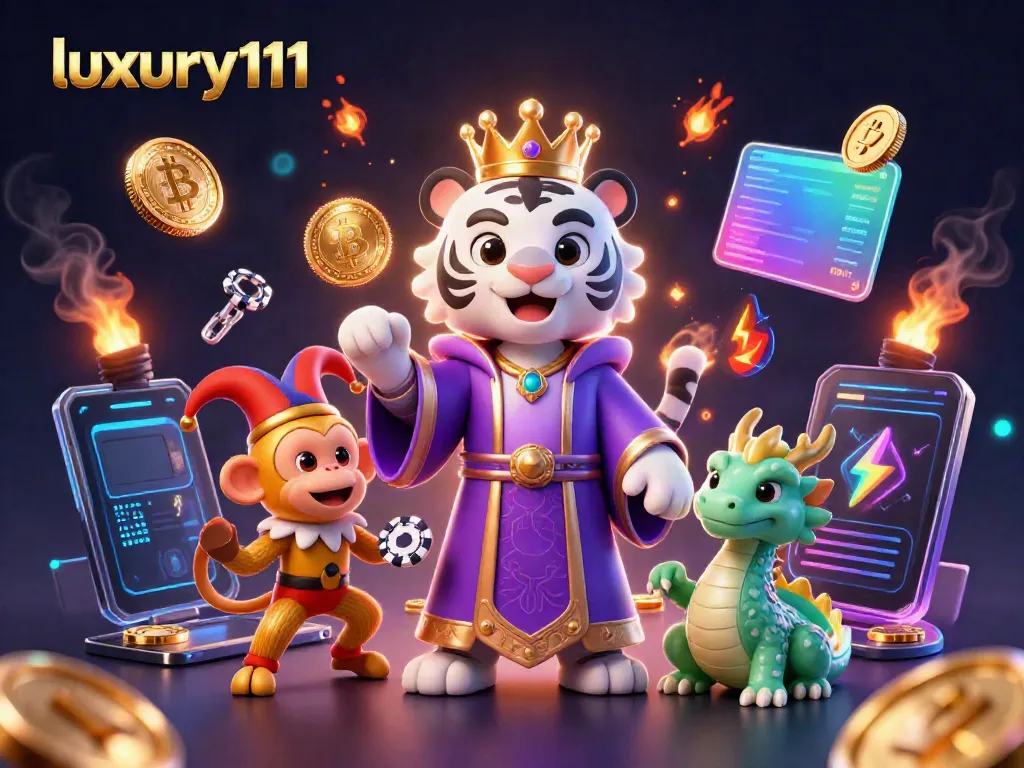 Experience the thrill of gaming with luxury111 through vibrant characters and immersive crypto elements.