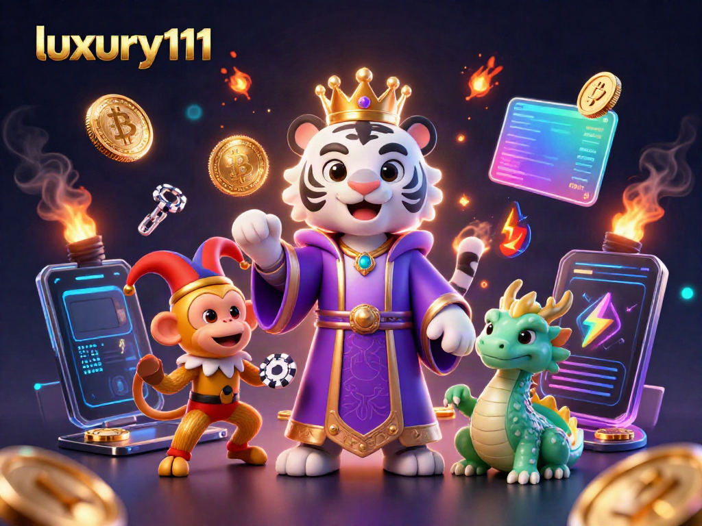 Experience the thrill of gaming with luxury111 through vibrant characters and immersive crypto elements.