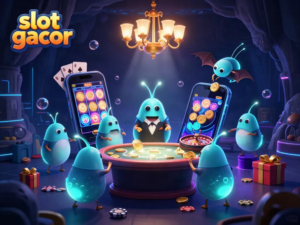 Experience thrilling slot gacor action as glowworms illuminate a vibrant casino scene.