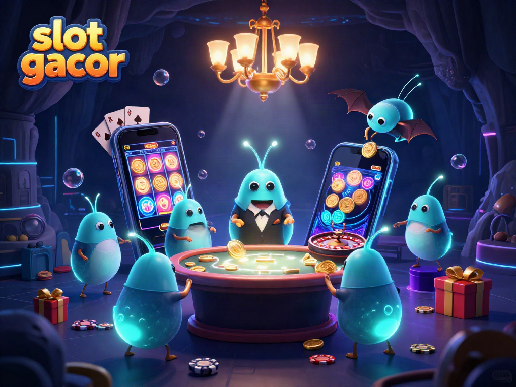 Experience thrilling slot gacor action as glowworms illuminate a vibrant casino scene.